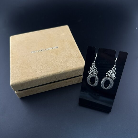 Michael Dawkins Earrings Sterling Silver Pebbled Granulated Link Dangle Drop 925 - Picture 12 of 13